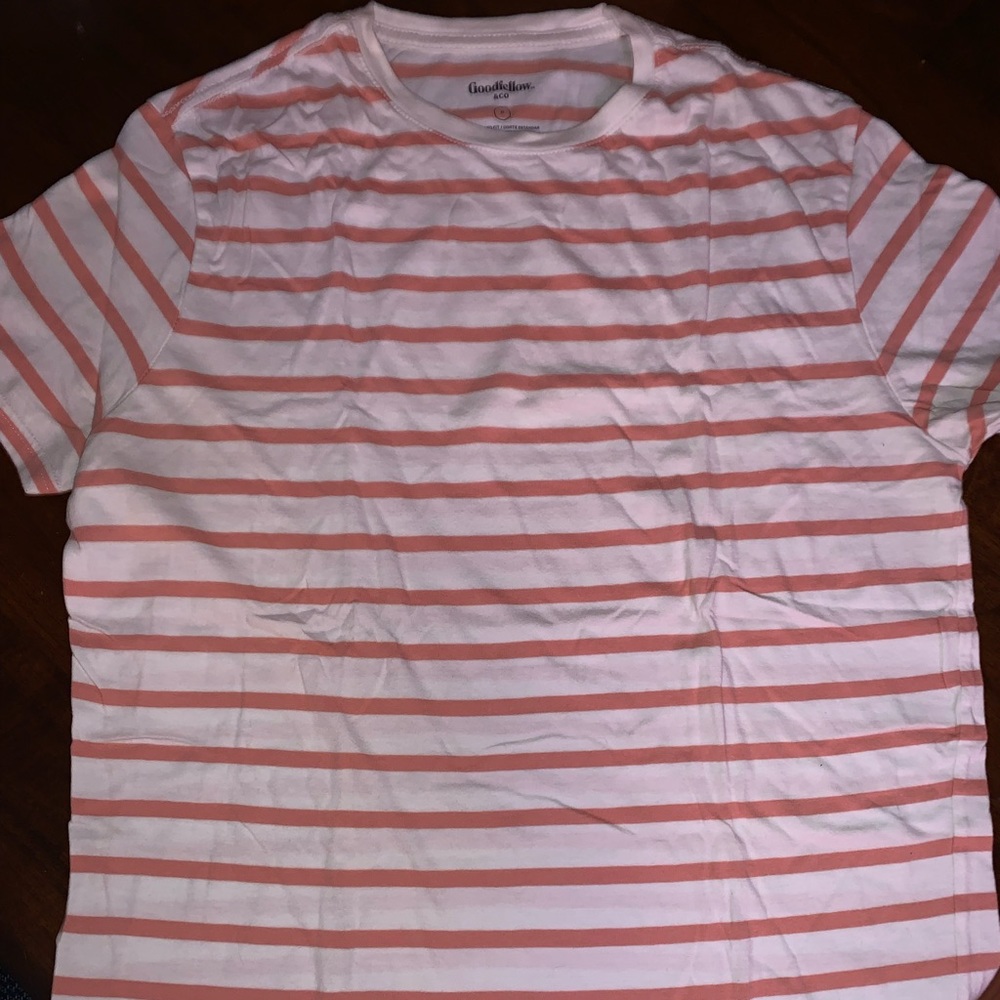Orange and white-striped Tee